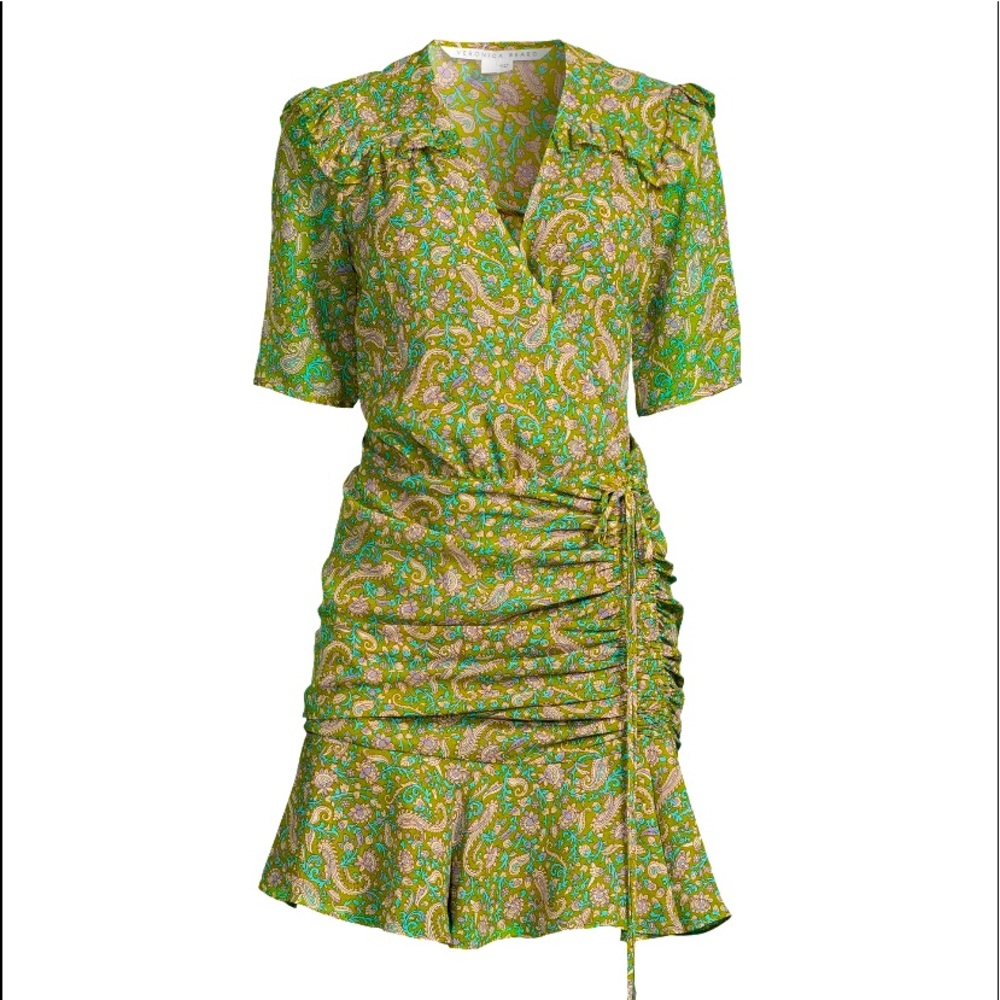 NWT Veronica Beard Ruched Dakota Paisley silk mini dress in Fern multi size 4